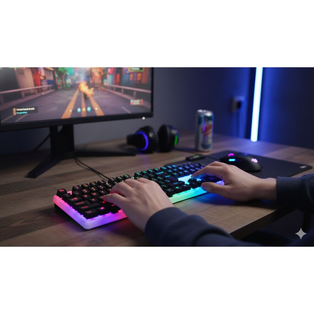 Rainbow LED Keyboard for Gaming and Work Wired USB Light Up Backlit 104 Key